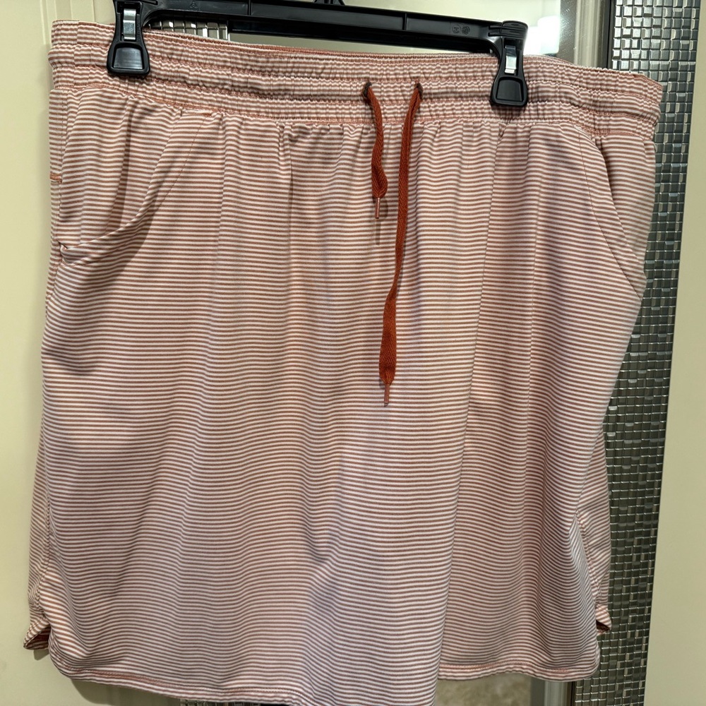 Duluth Trading Co Pink Striped Mini Skort with Red Drawstring